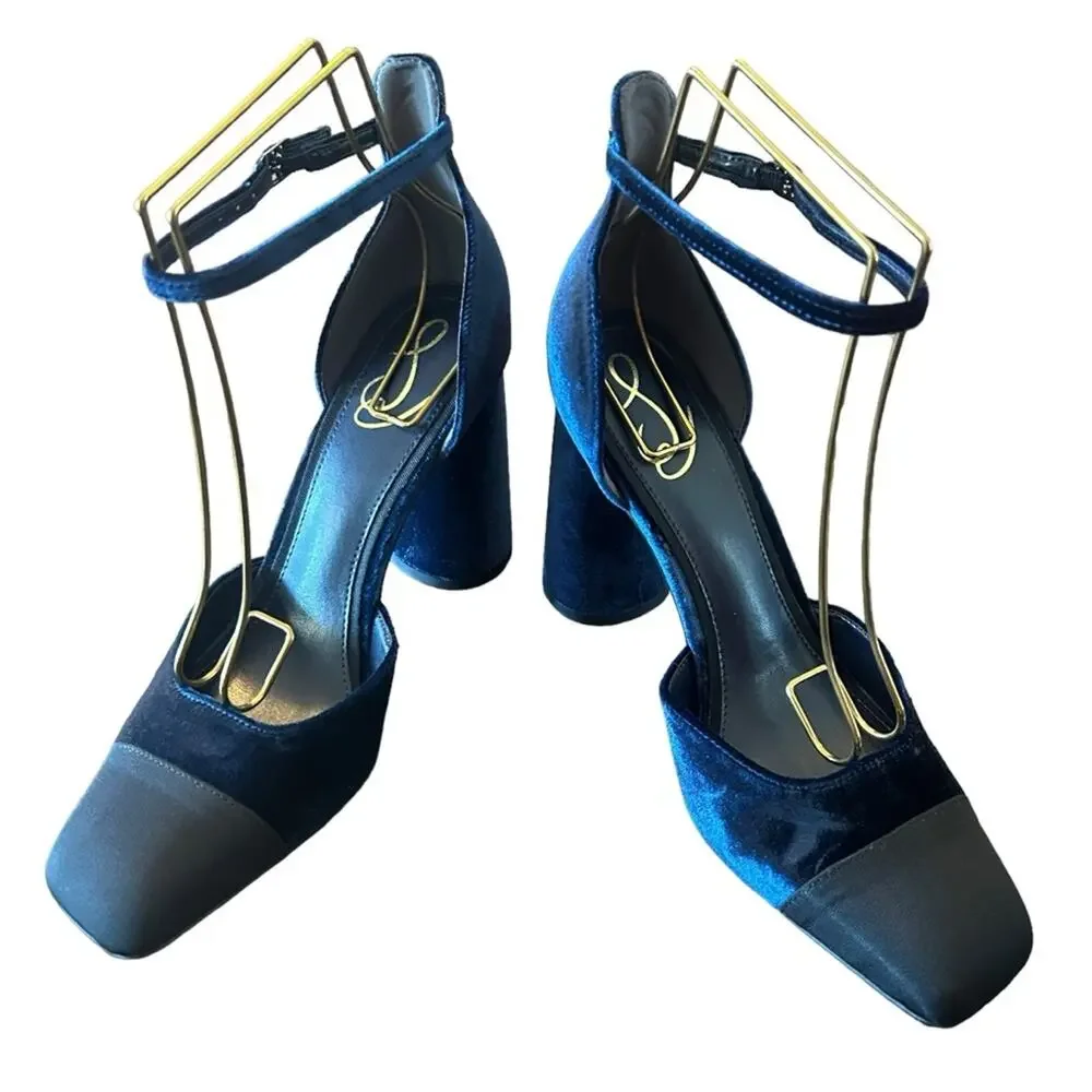 Sam Edelman Christine Two Tone Ankle Strap Block Heels Classic Modern NEW 9